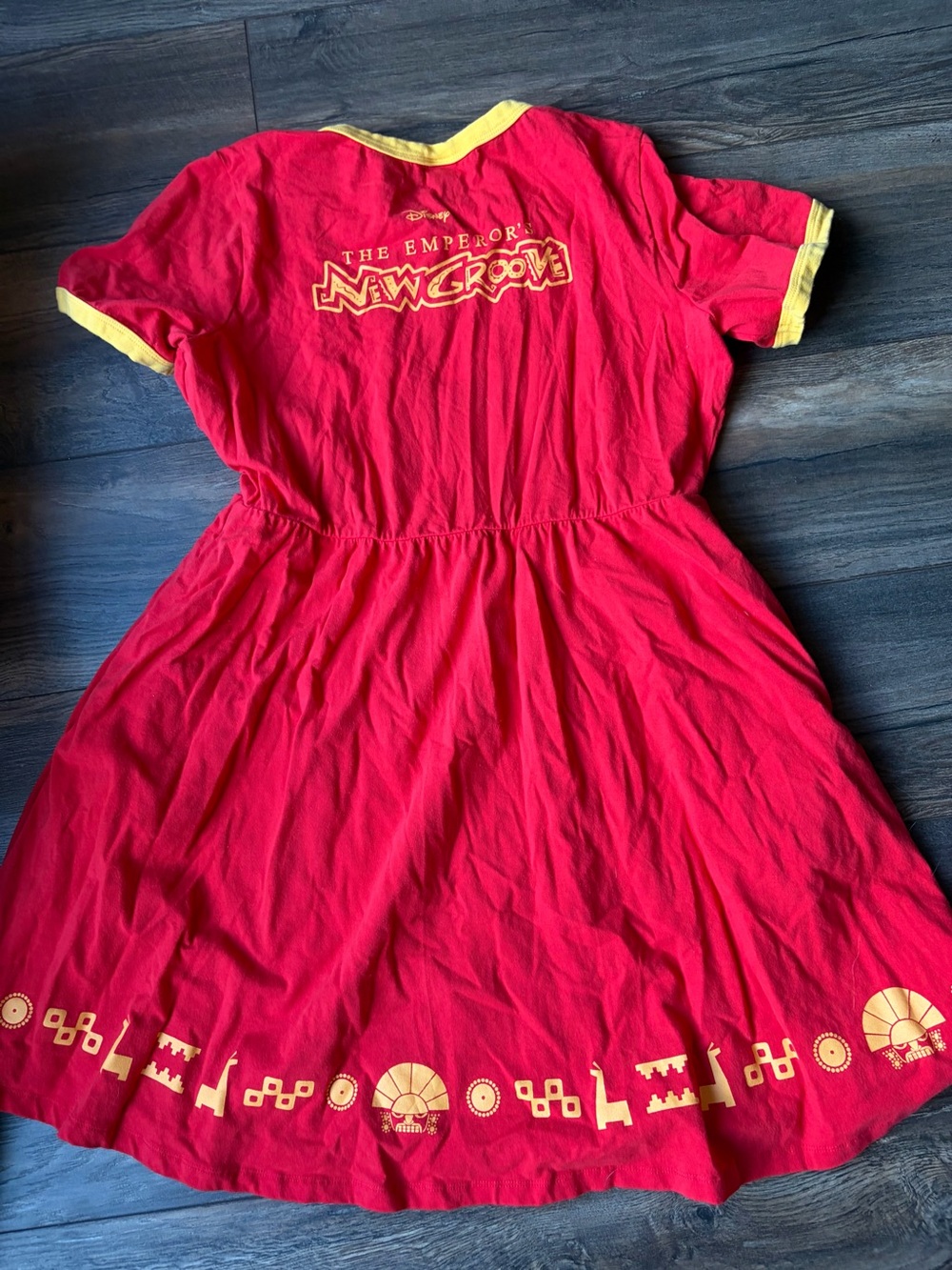 Disney Emperors New Groove Red Dress with Yellow Trim and Llama Graphic - Picture 2 of 3